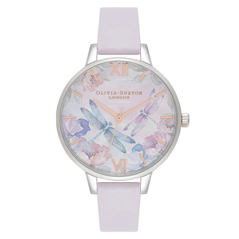 Olivia Burton Dragonfly Thin Case Silver & Parma Violet Women's Watch - OB16PP78