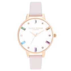 Olivia Burton Rainbow Blossom Leather White Dial Women's Watch - OB16RB22