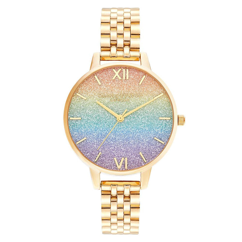 Olivia Burton Rainbow Glitter Dial Gold Steel Women's Watch - OB16RB23