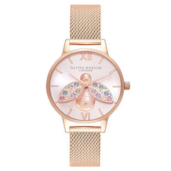 Olivia Burton Rainbow Bee Rose Gold Mesh Women's Watch - OB16RB28