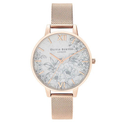 Olivia Burton Terrazzo Floral Rose Gold Mesh Women's Watch - OB16TZ04