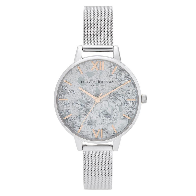 Olivia Burton Terrazzo Floral Silver Mesh Ladies Watch - OB16TZ06