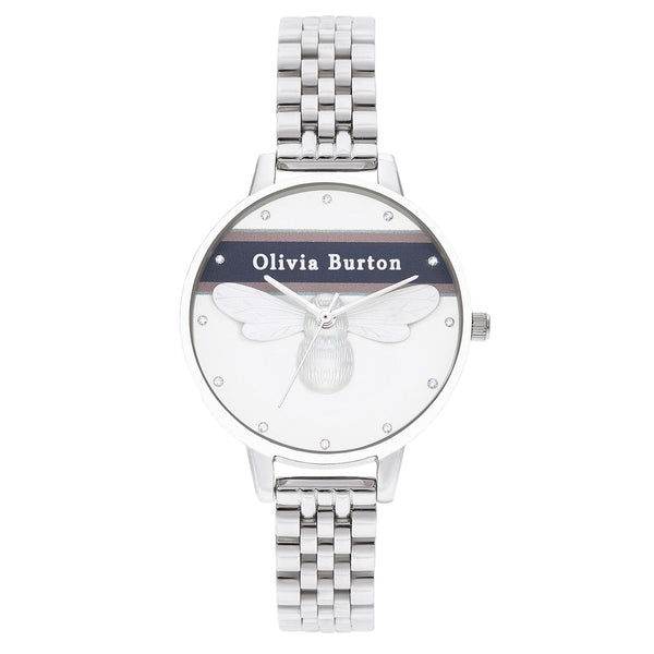 Olivia Burton Stainless Steel White & Bee & Stone Dial Women's Watch - OB16VS07