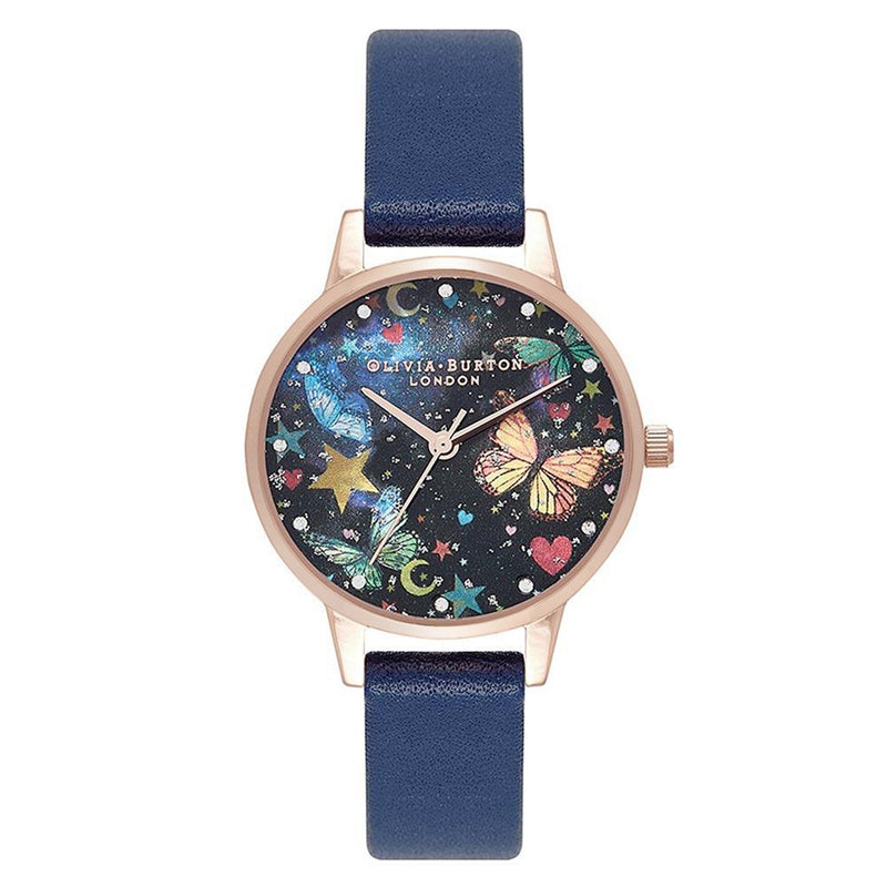 Olivia Burton Midi Night Garden Butterflies Navy & Rose Gold Women's Watch - OB16WG81