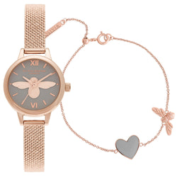 Olivia Burton You Have My Heart Rose Gold Mesh & Bracelet Giftset Women's Watch - OBGSET148