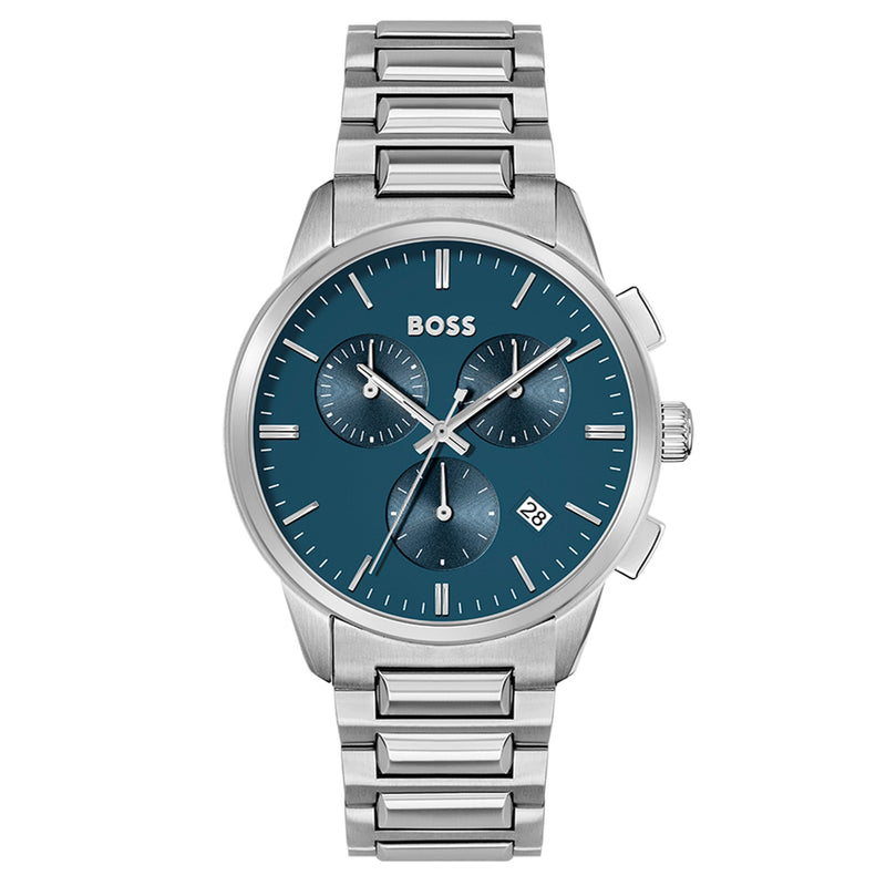 Hugo Boss Silver Steel Blue Dial Men\'s Chrono Watch - 1513927 – MGDL  Distribution