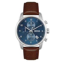 Hugo Boss Brown Leather Blue Dial Men's Chronograph Watch - 1513940