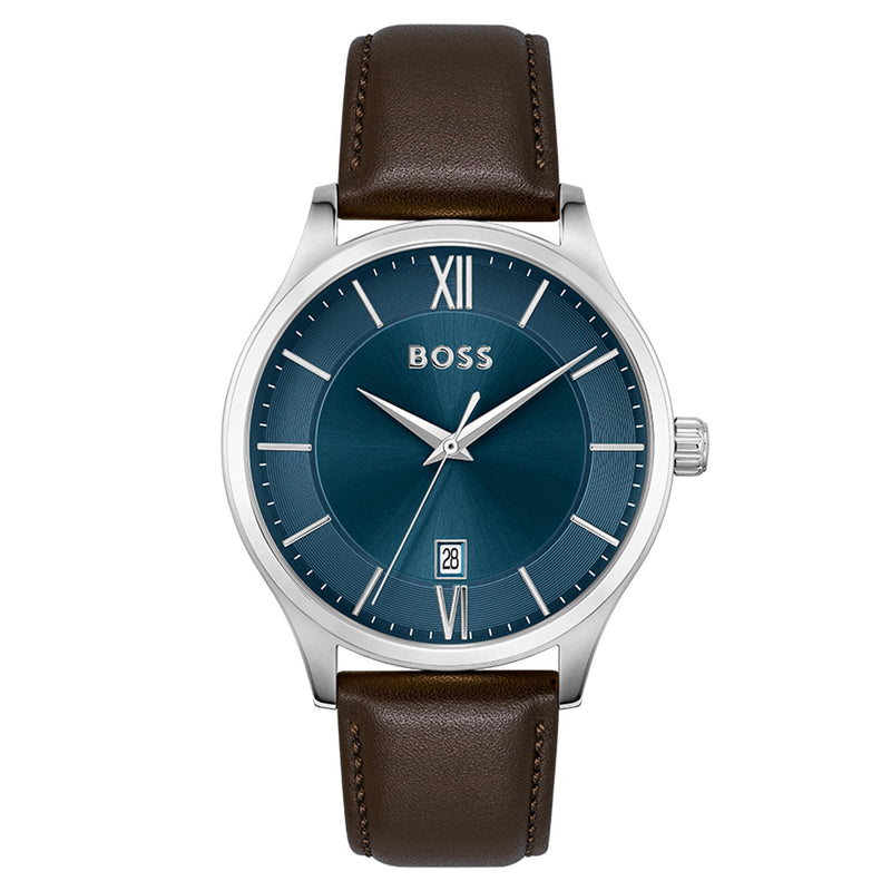 Hugo Boss Brown Leather Blue Dial Men's Watch - 1513955
