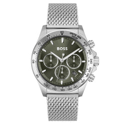 Hugo Boss Silver-tone Steel Mesh Green Dial Chronograph Men's Watch - 1514020