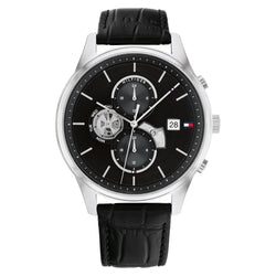 Tommy Hilfiger Black Leather Multi-function Men's Watch - 1710502